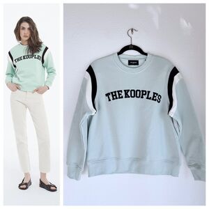NEW The Kooples Sea Green Varsity Logo Sweatshirt with Black & White Stripes US4